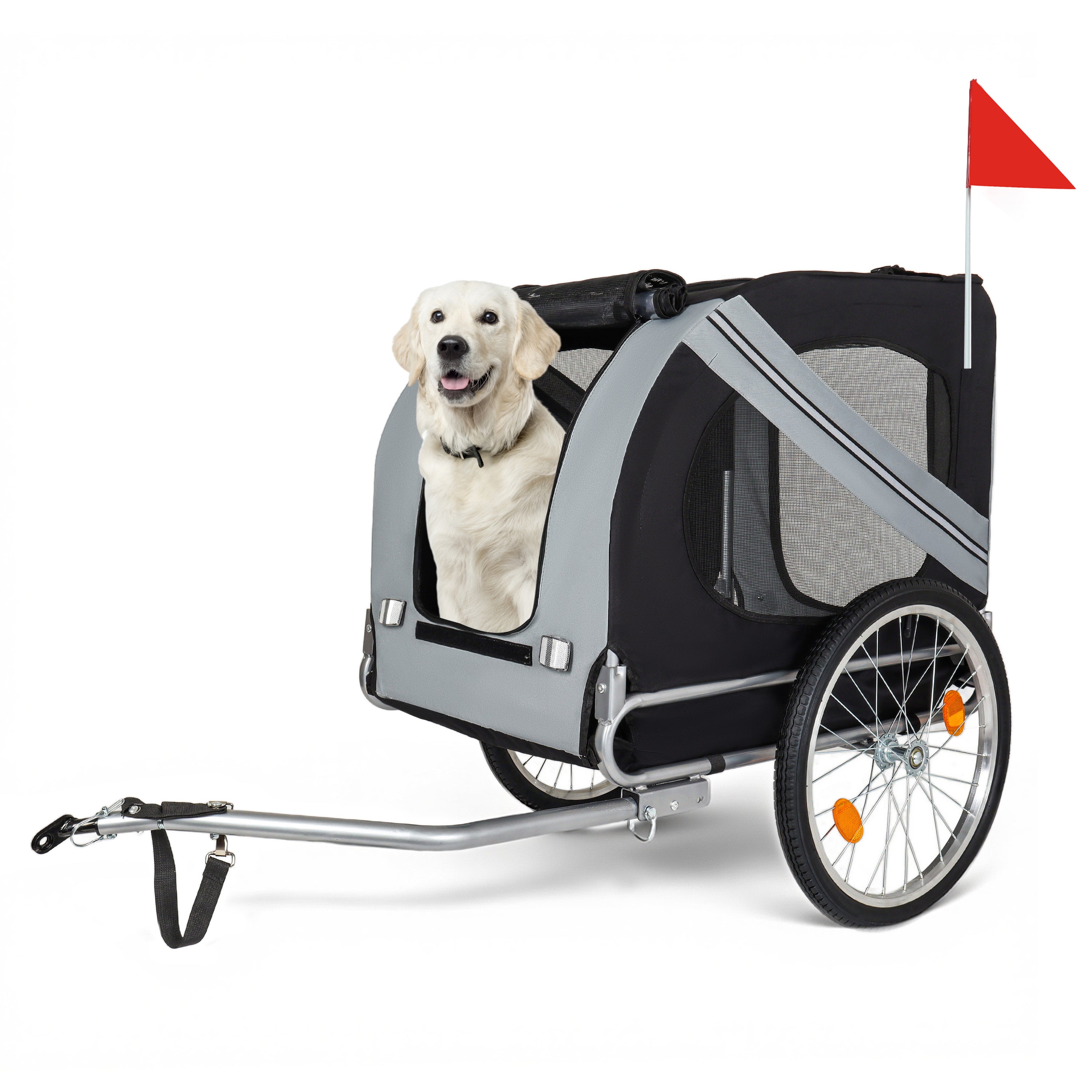 Large Folding Bike Trailer For Dogs - 100LB Capacity All-Terrain Pet Carrier, Durable Steel Frame For Cycling, Jogging, Camping & Outdoor Adventures, Black- Grey