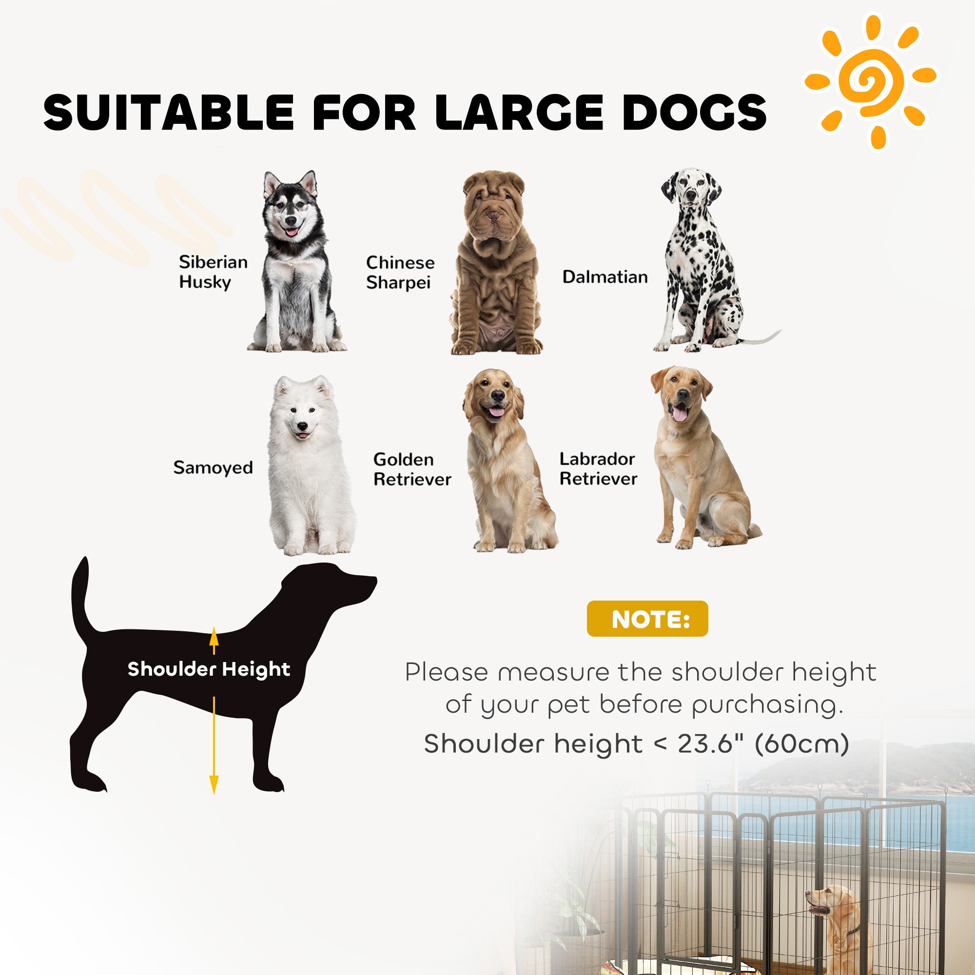 39 Inch Exercise Pen, Heavy Duty Dog Playpen, 8 Panel Metal Pet Fence for Medium and Large Dogs, Black