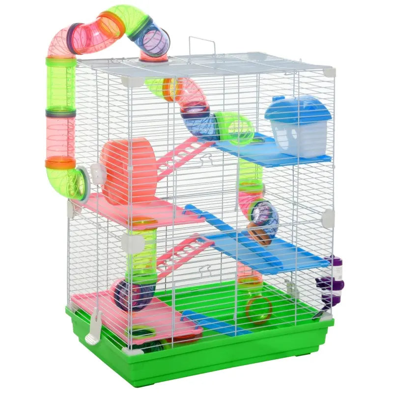 5 Tiers Hamster Cage Portable Animal Travel Carrier W Exercise Wheels Tube