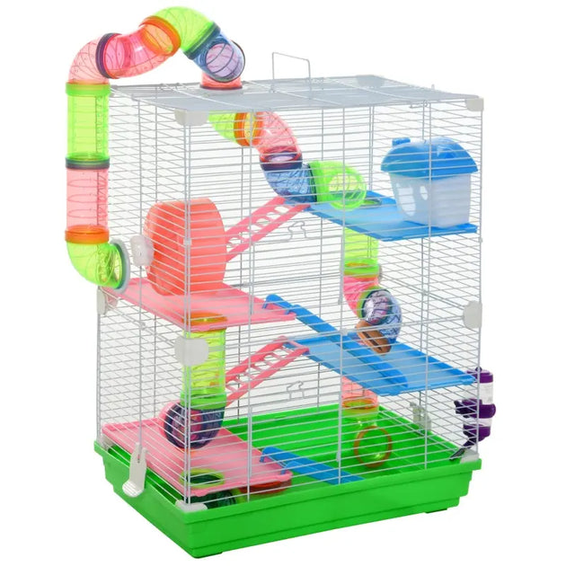 5 Tiers Hamster Cage Portable Animal Travel Carrier W Exercise Wheels Tube