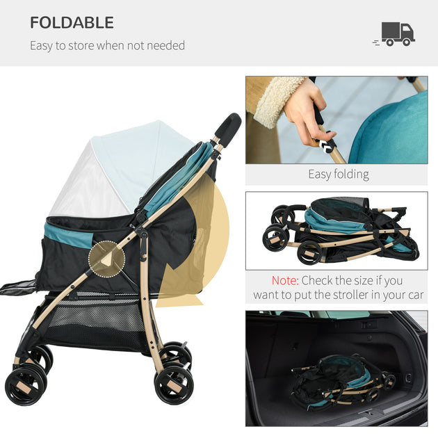 PawHut Pet Stroller For Small And Miniature Dogs, With Rain Cover - Dark Green