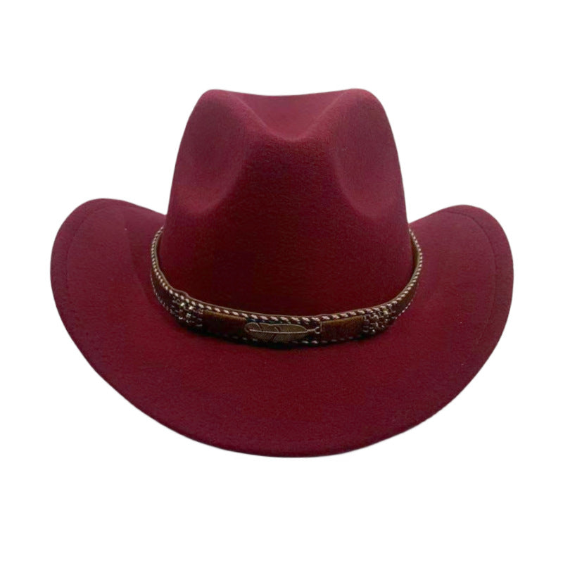 Curling Cowboy Hat Men's And Women's Leaf Belt Fur Felt Hat