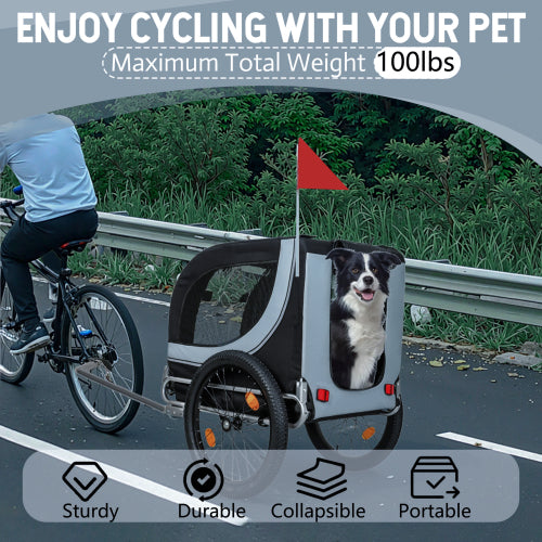 Large Folding Bike Trailer For Dogs-100LB Capacity All-Terrain Pet Carrier, Durable Steel Frame For Cycling, Jogging, Camping & Outdoor Adventures, Black- Grey 20 0.125 Width Fat Tire,extra Mat Inside