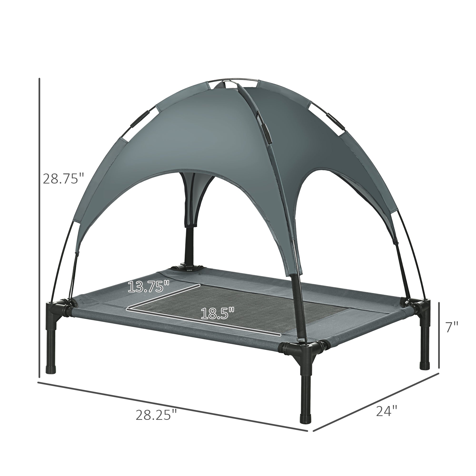 Elevated Dog Bed With Removable Canopy, Outdoor Dog Cot With UV Protection Canopy Shade, 30 Inch Pet Bed For Camping, Gray