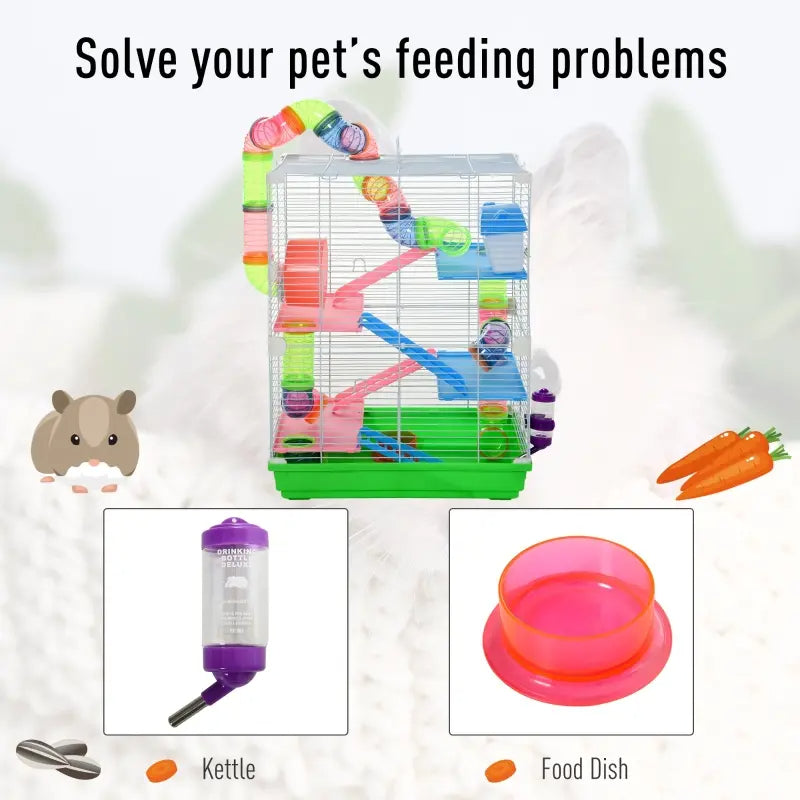 5 Tiers Hamster Cage Portable Animal Travel Carrier W Exercise Wheels Tube
