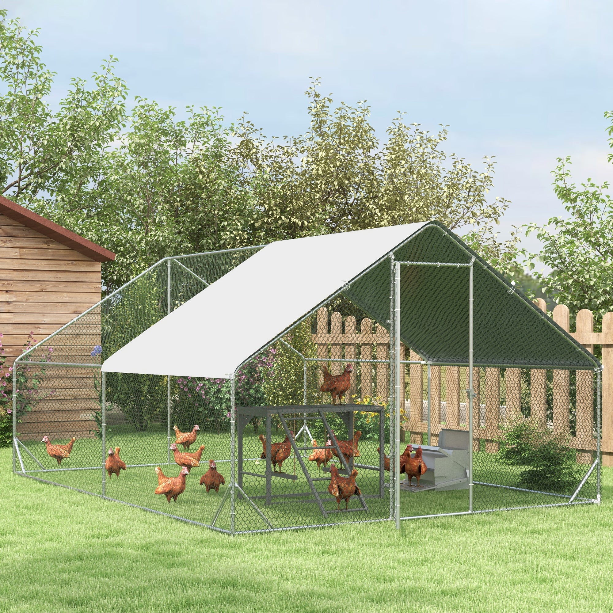 Chicken Activity Play with Swing Set for 3–4 Birds, Wooden Chicken Coop Accessory with Multiple Perches & Hen Ladder, Gray