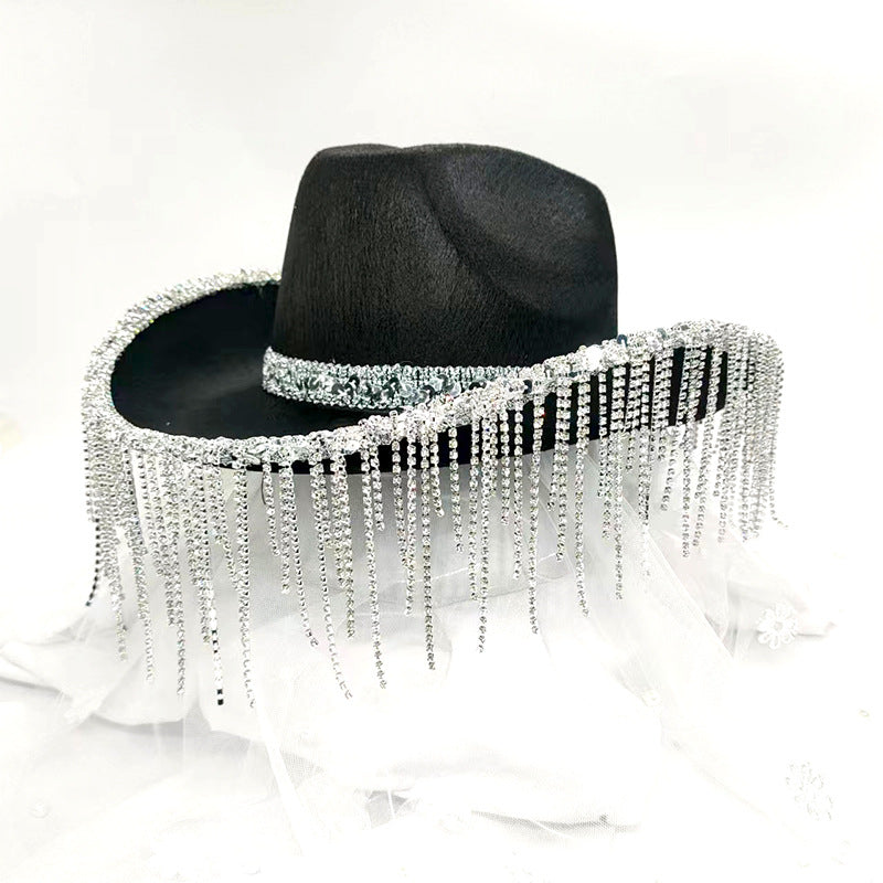 Pink Cowboy Hat Crown Western Girl's Cap Party Ball Silver Edge Wide Brim Hat