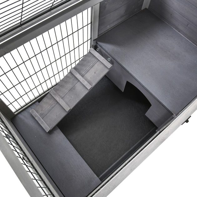 Indoor Rabbit Enclosure, Wooden Elevated Cage Habitat with Enclosed Run with Wheels - Ideal for Rabbits and Guinea Pigs