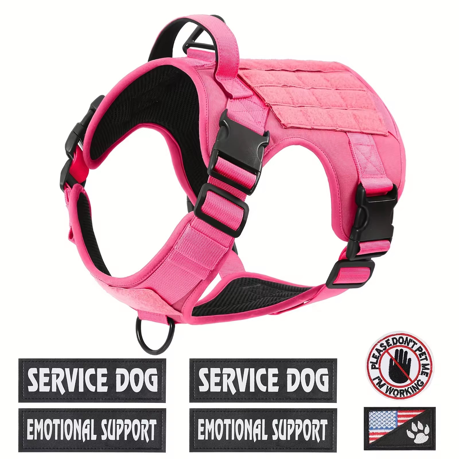 Tactical Pet Chest Service Dog Harness Vest Adjustable Reflective Dog Harness Metal Buckle Hiking Training