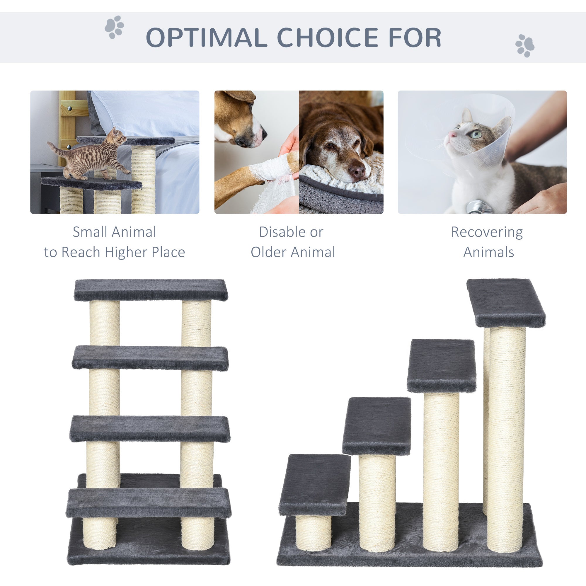 PawHut Dog Steps For Bed 4 Step Pet Stairs For Dog Cat Ladder Scratch Post Grey