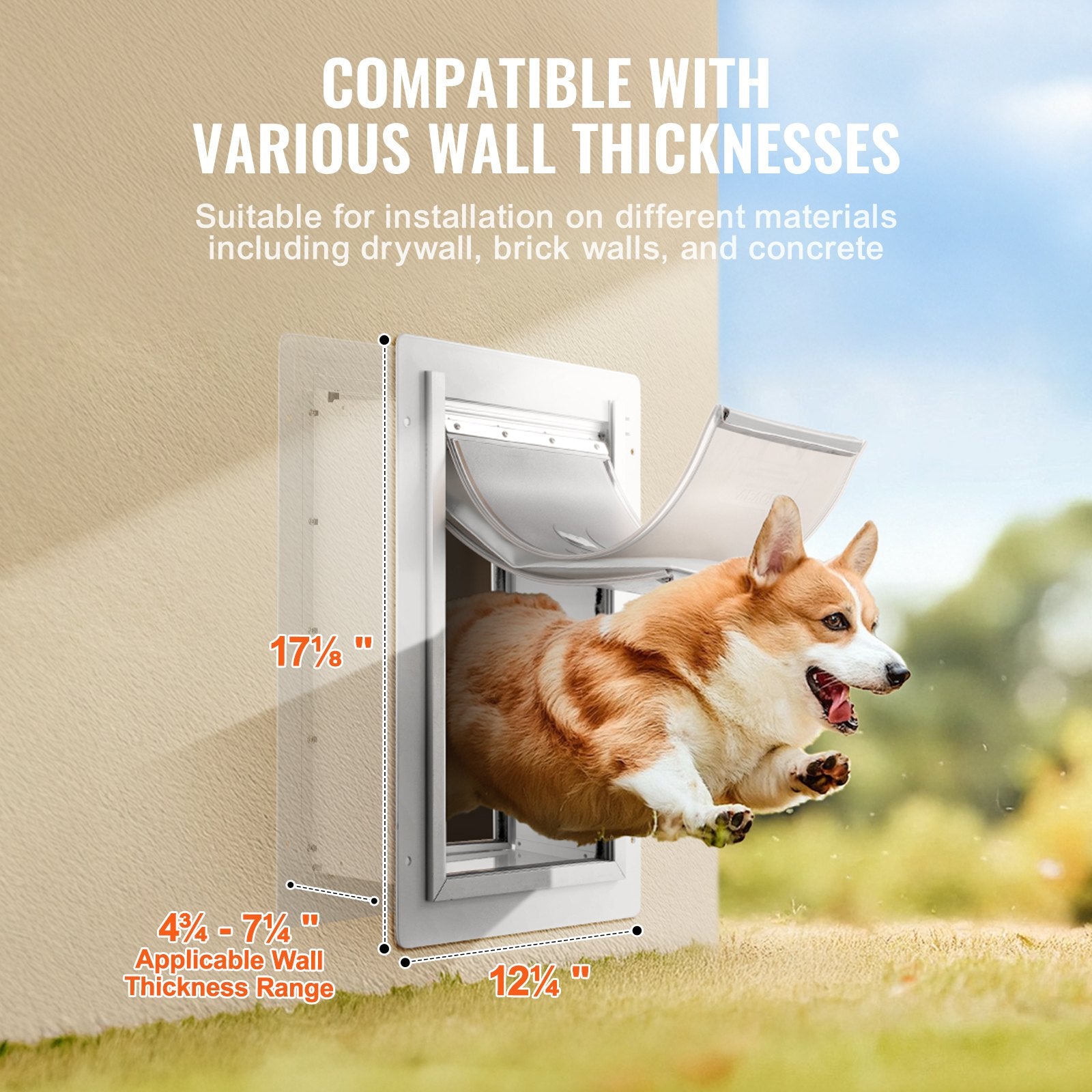 Pet Door, 12.28" X 17.13" Metal Frame With Lock And 3-Flap System Weatherproof Doggy Door, Easy To Install In Interior Or Exterior Walls, Pet Door Suitable For Cat Doggie Kitties (White-Medium)