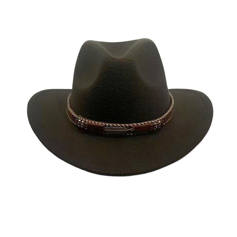 Curling Cowboy Hat Men's And Women's Leaf Belt Fur Felt Hat