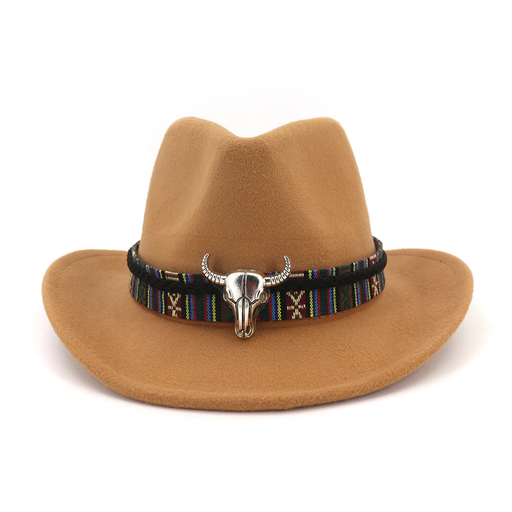 AliExpress Amazon Ebay New Woolen Western Cowboy Hat Ethnic Style Male And Female Couple Hat MNNZ020