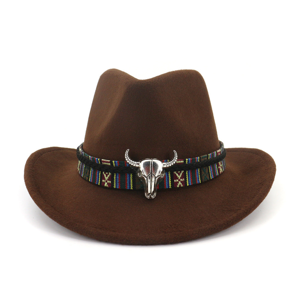 AliExpress Amazon Ebay New Woolen Western Cowboy Hat Ethnic Style Male And Female Couple Hat MNNZ020