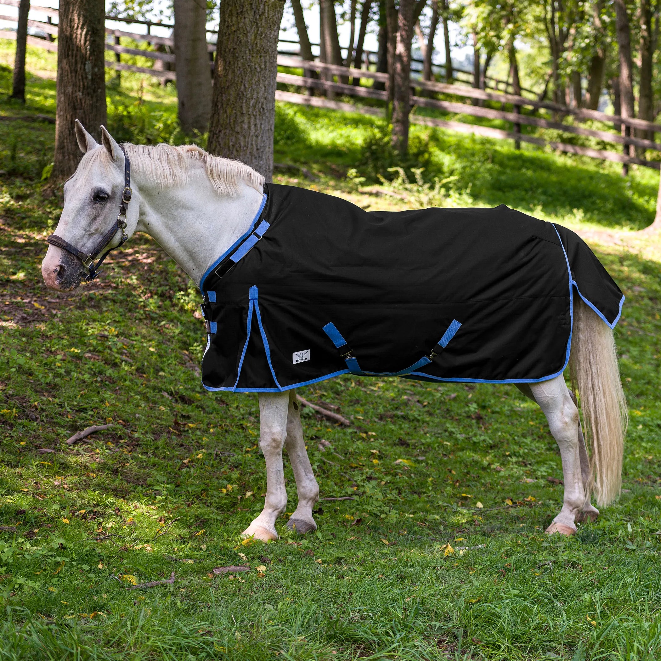 TuffRider Comfy-Fit Medium Weight Standard Neck Turnout Blanket w/ Adjustable Neck Opening- 1200D, 200 GSM- Purple- 84
