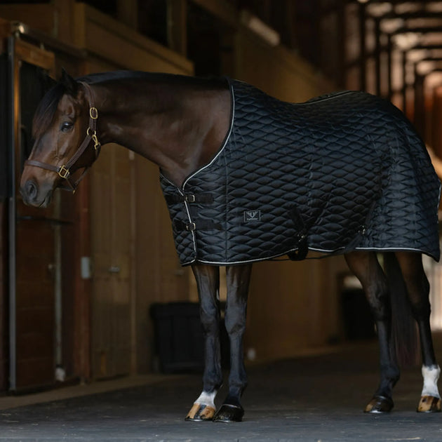 TuffRider Kozy Komfort  Stable Blanket With Diamond Quilting -420 D 200 GSM of fill- Black w/Black/White Trim-69