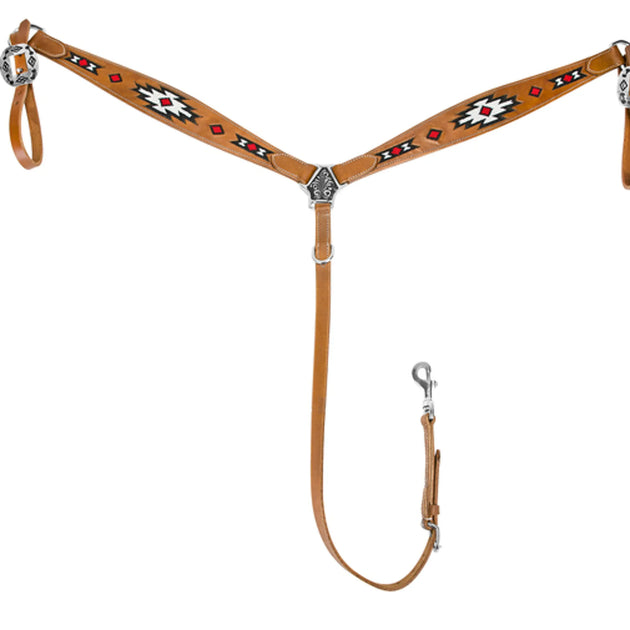 TuffRider Western Beaded Inlay Breast Collar - Natural Brown - Horse