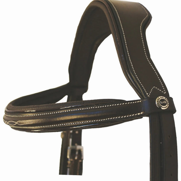 Henri de Rivel Pro Mono Crown Fancy Bridle with Patent Leather Piping and Laced Reins