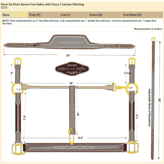 Henri de Rivel Stress Free Halter With Fancy Contrast Stitching - Australian Nut - Cob