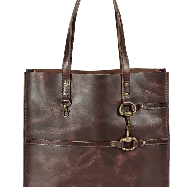 AWST Int'l Snaffle Bit Leather Tote Bag- Black