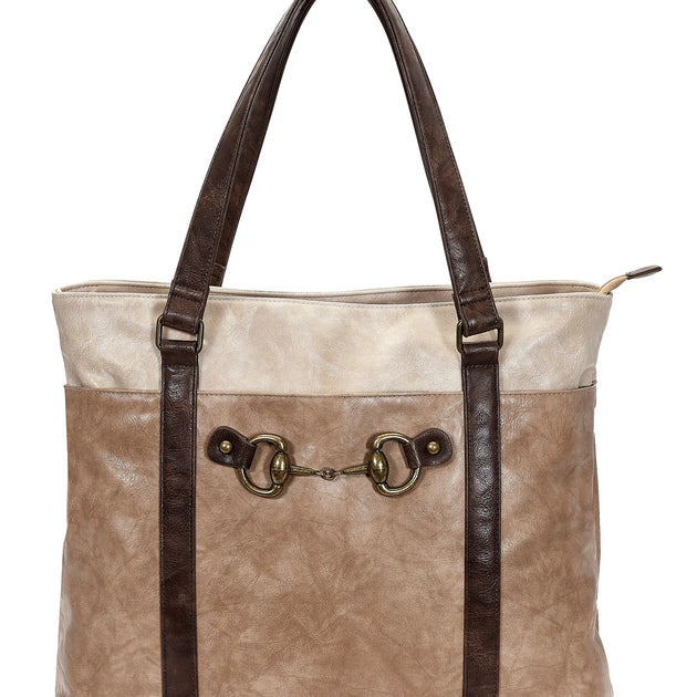 AWST Int'l Colorblock Snaffle Bit Laptop Tote- Brown