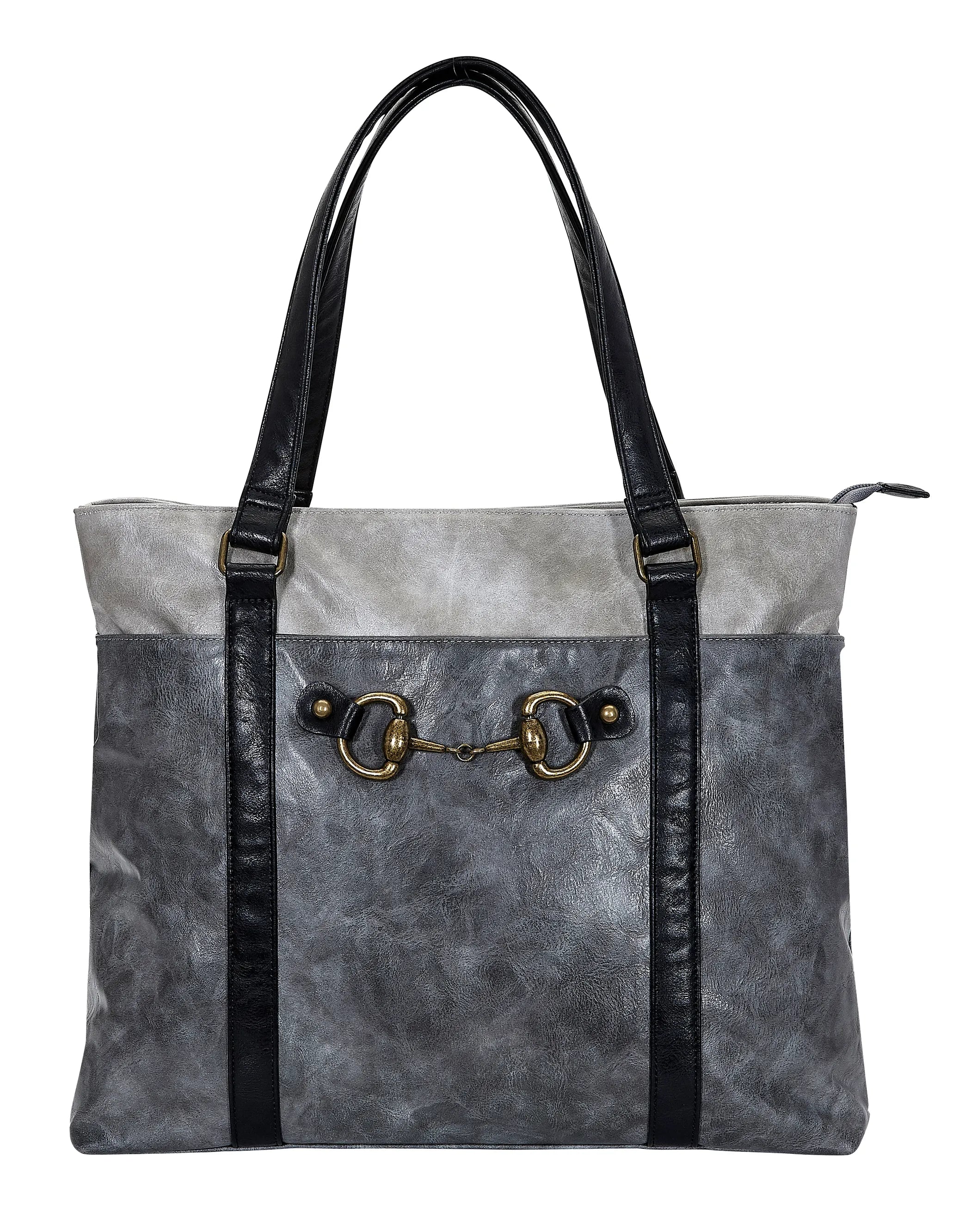 AWST Int'l Colorblock Snaffle Bit Laptop Tote- Brown