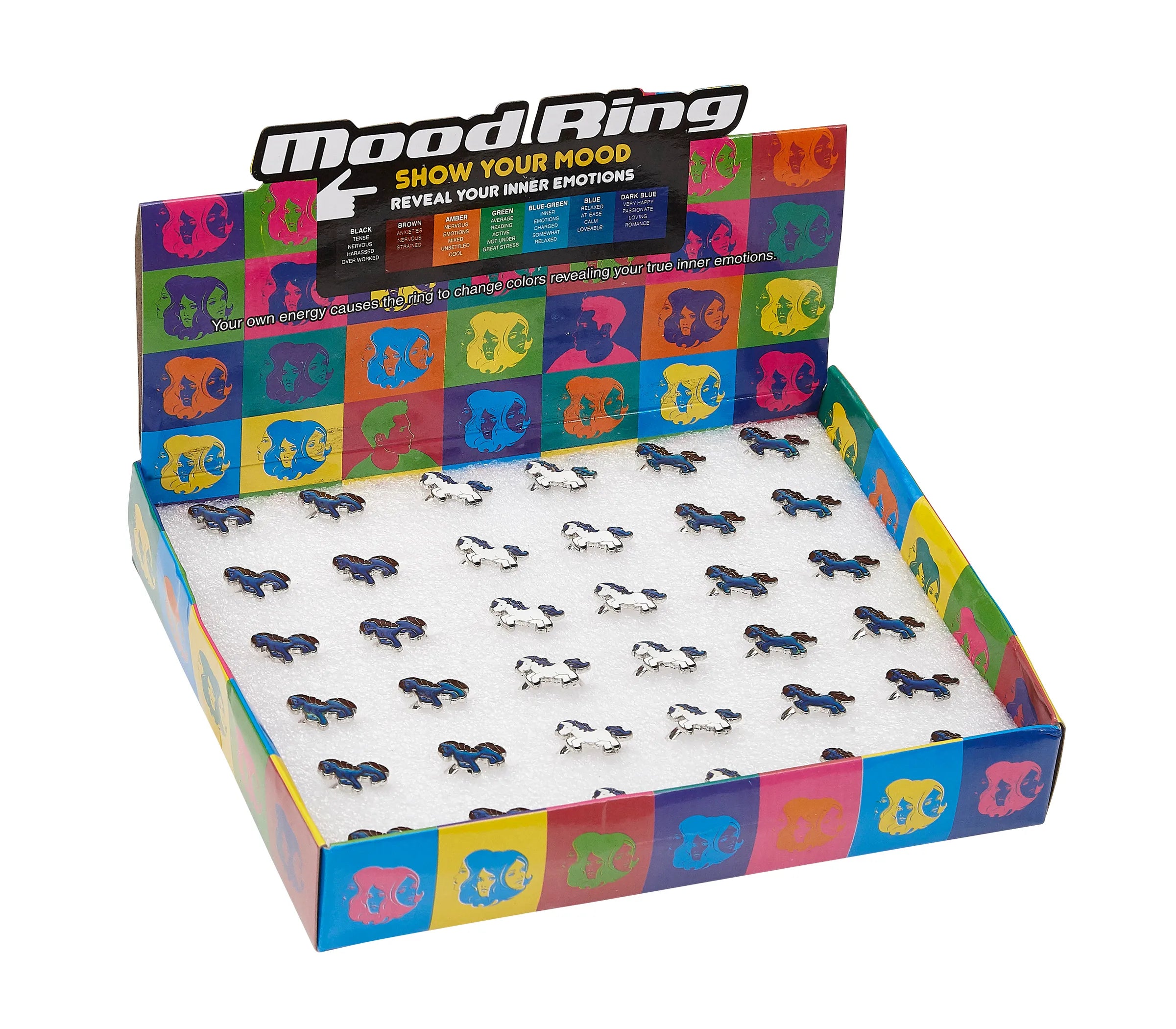 AWST Int'l Colorful Horses Mood Ring Display- 36 pieces