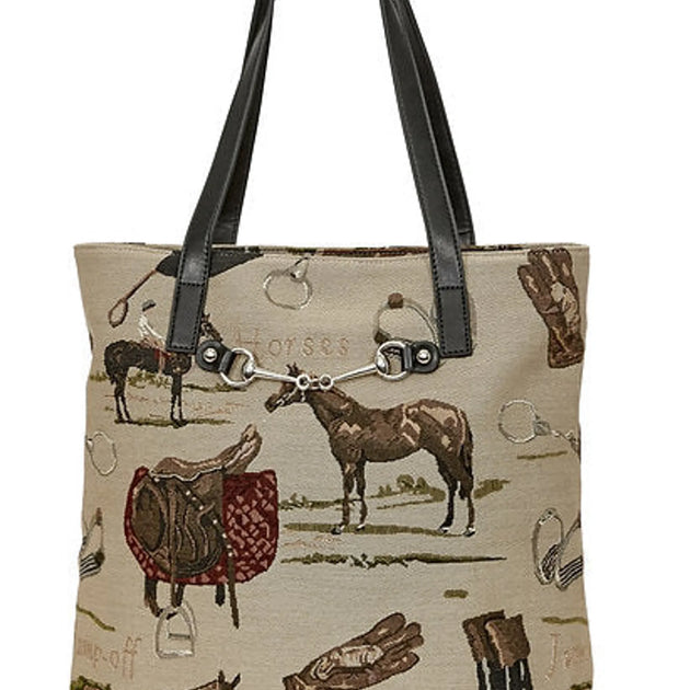 AWST Int'l Equestrian Tapestry Pattern Tote Bag with Snaffle Bit