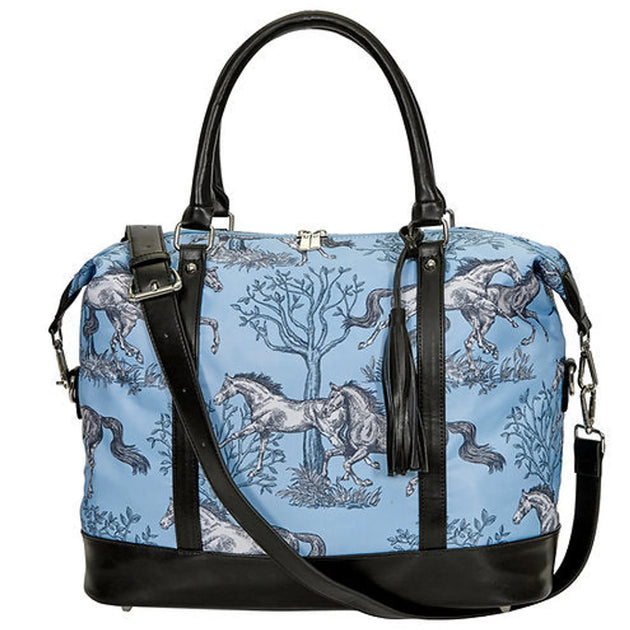AWST INTL LILA BLUE TOILE PATTERN TRAVEL BAG withTASSEL