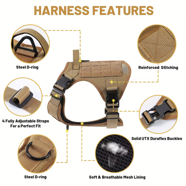 Tactical Pet Chest Service Dog Harness Vest Adjustable Reflective Dog Harness Metal Buckle Hiking Training
