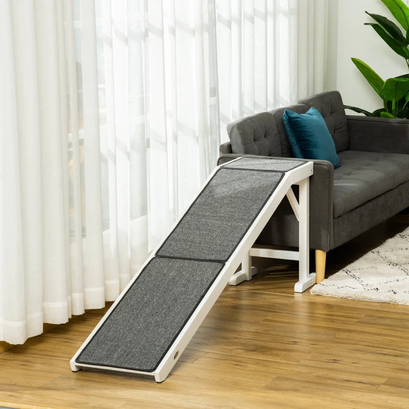 PawHut Dog Ramp Foldable With Non-slip Carpet Top Platform, Gray, White