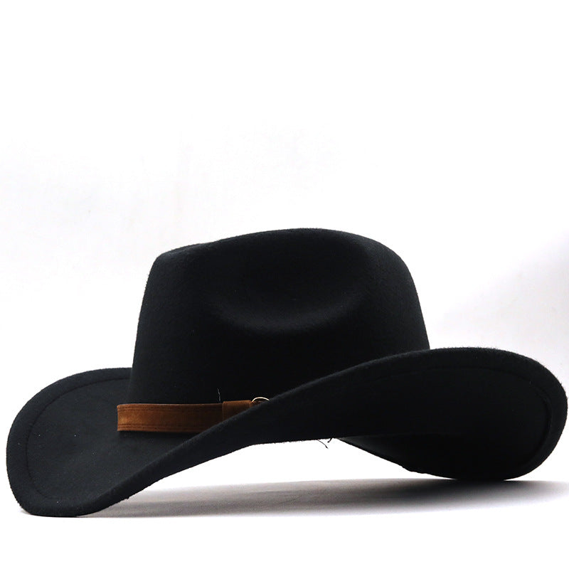 Casual Retro Belt Autumn And Winter Men's And Women's Woolen Western Cowboy Hat