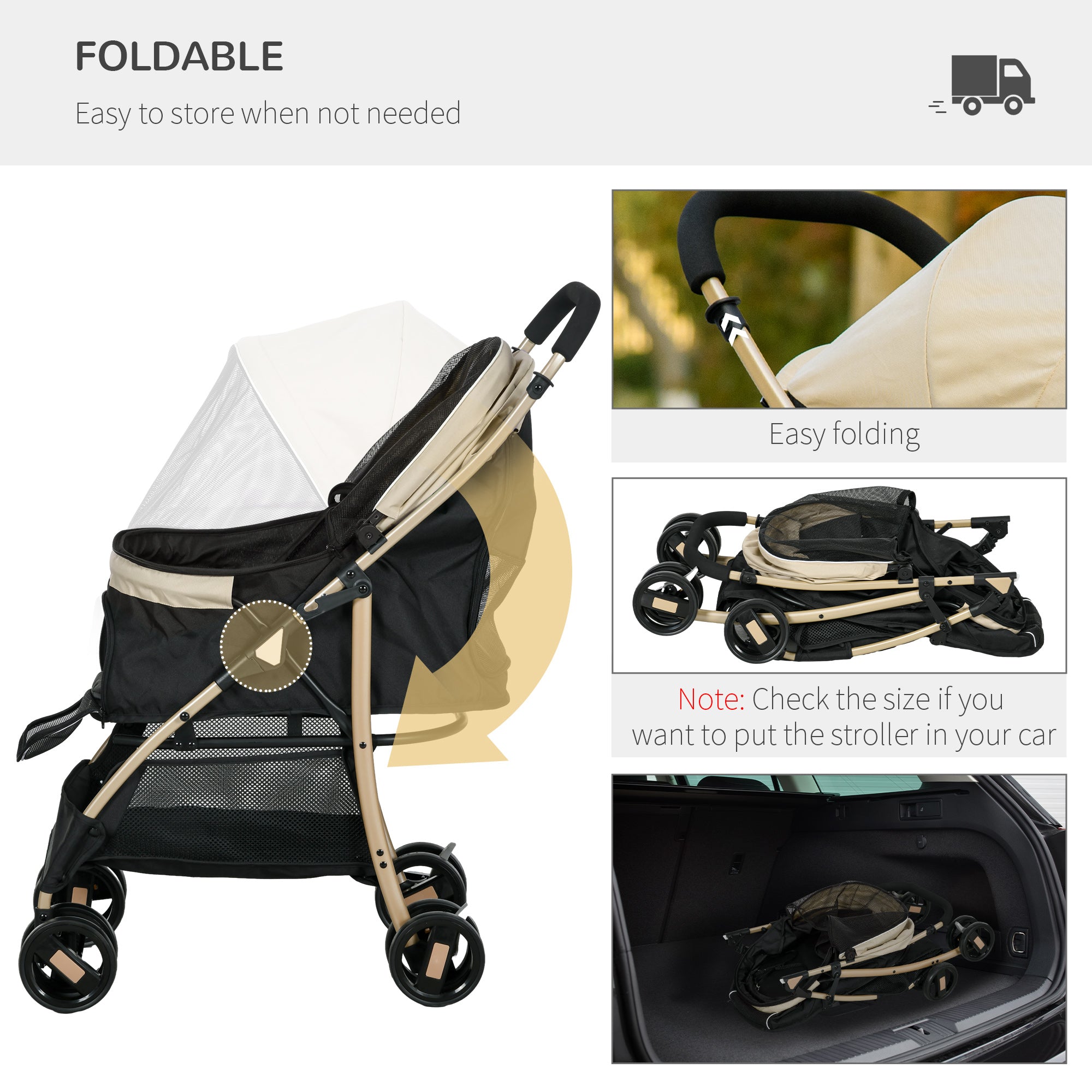 PawHut Pet Stroller For Small And Miniature Dogs, With Rain Cover - Khaki