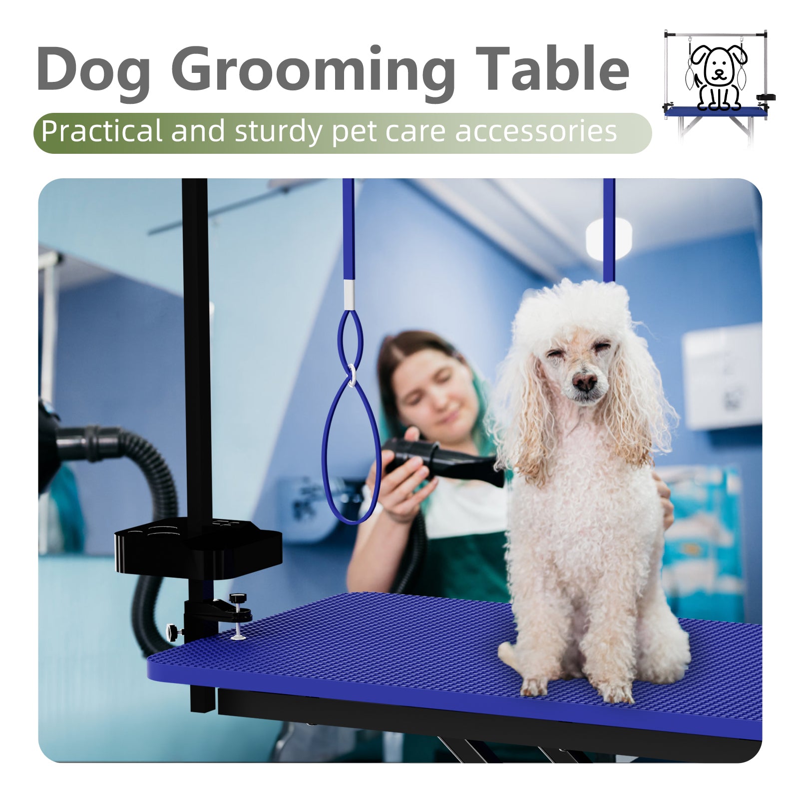 47  Blue Large Dog Grooming Table X-Lift Foldable Grooming Table For Dogs At Home Adjustable Height Arms Pet Station With Nooses, Tool Organizer