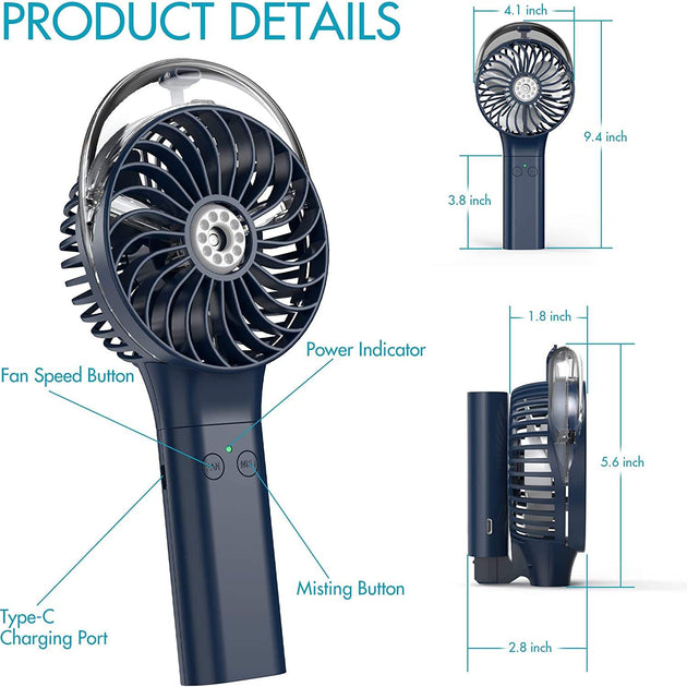 3000mAh Battery Electric USB Mini Cooling Fans Portable Handheld Misting Mist Rechargeable Fan