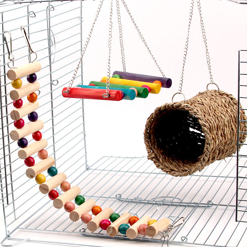 Wooden Parrot Swing Toy with Climbing Ladder