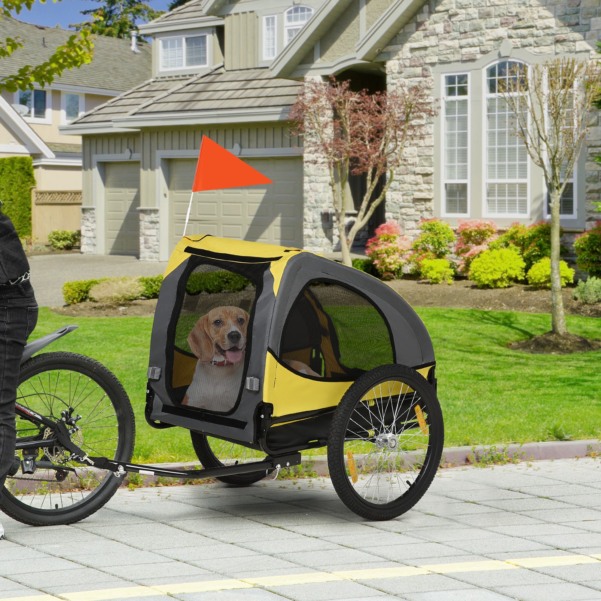 Dog Bike Trailer, Pet Stroller with Wheels for Medium Dogs, Yellow