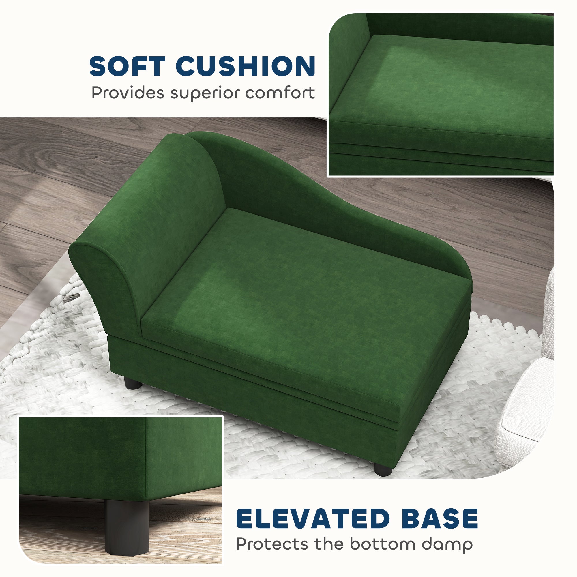 Pet Sofa Bed Couch With Storage,with Soft Cushion , Green