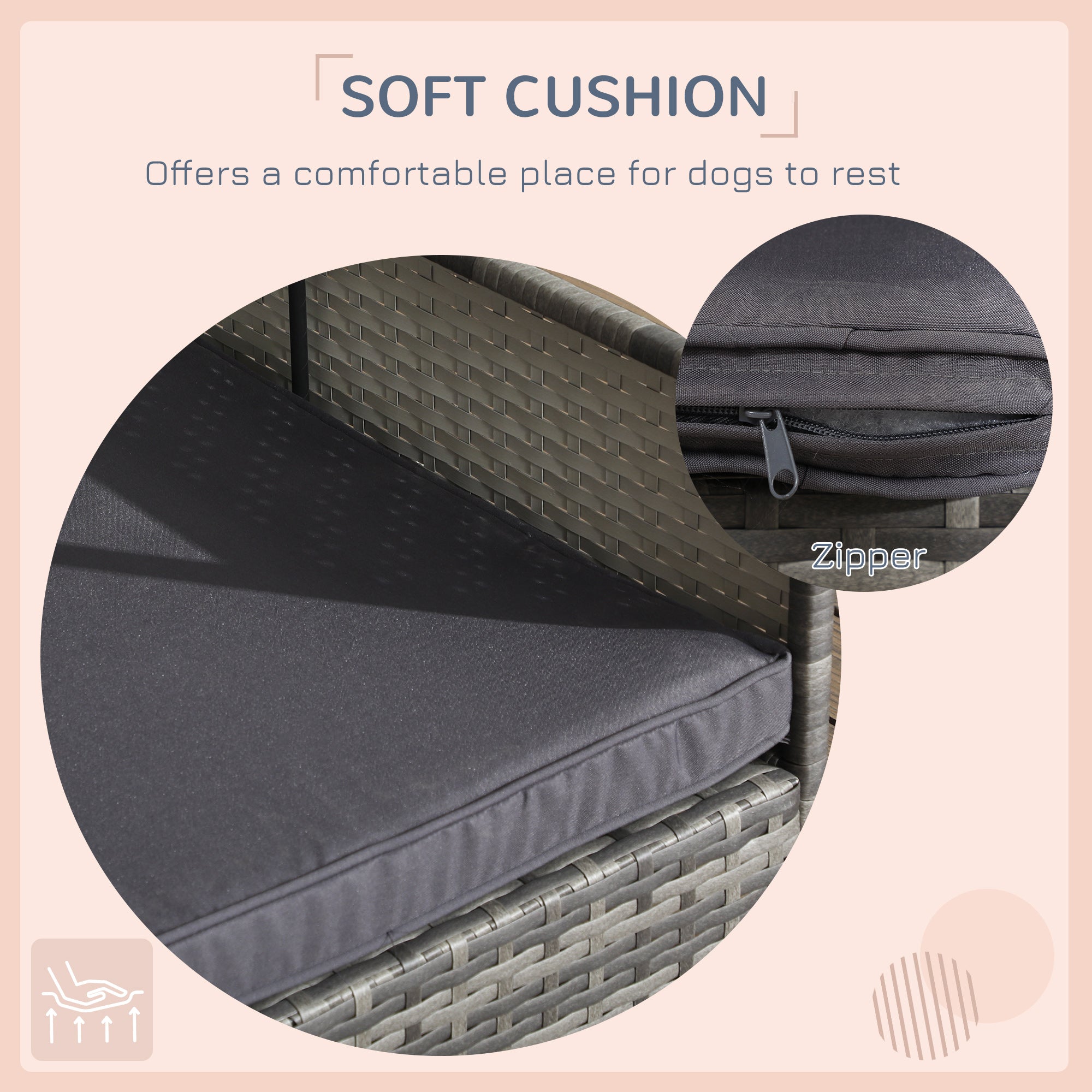 Outdoor Dog Bed with Canopy, Rattan Dog Bed with Soft Cushion Removable Cover for Medium and Large Dogs, Dark Gray