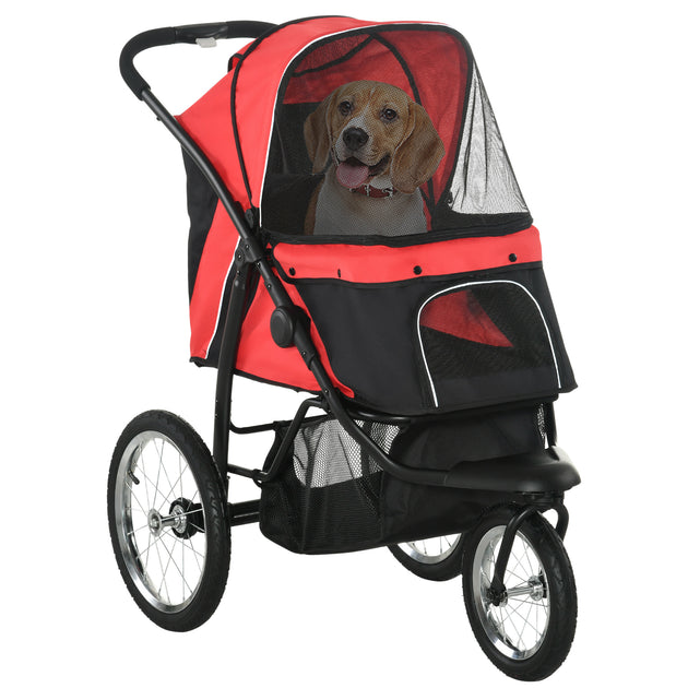 PawHut Foldable Pet Stroller With Three Wheels, For Small, Medium Dogs, Red