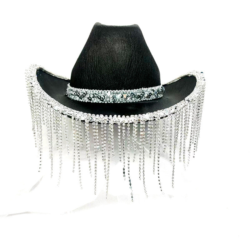 Pink Cowboy Hat Crown Western Girl's Cap Party Ball Silver Edge Wide Brim Hat