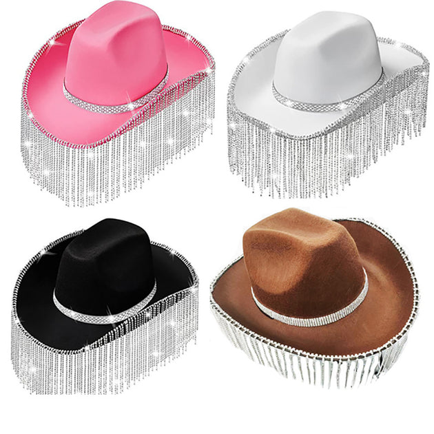 Pink Cowboy Hat Crown Western Girl's Cap Party Ball Silver Edge Wide Brim Hat