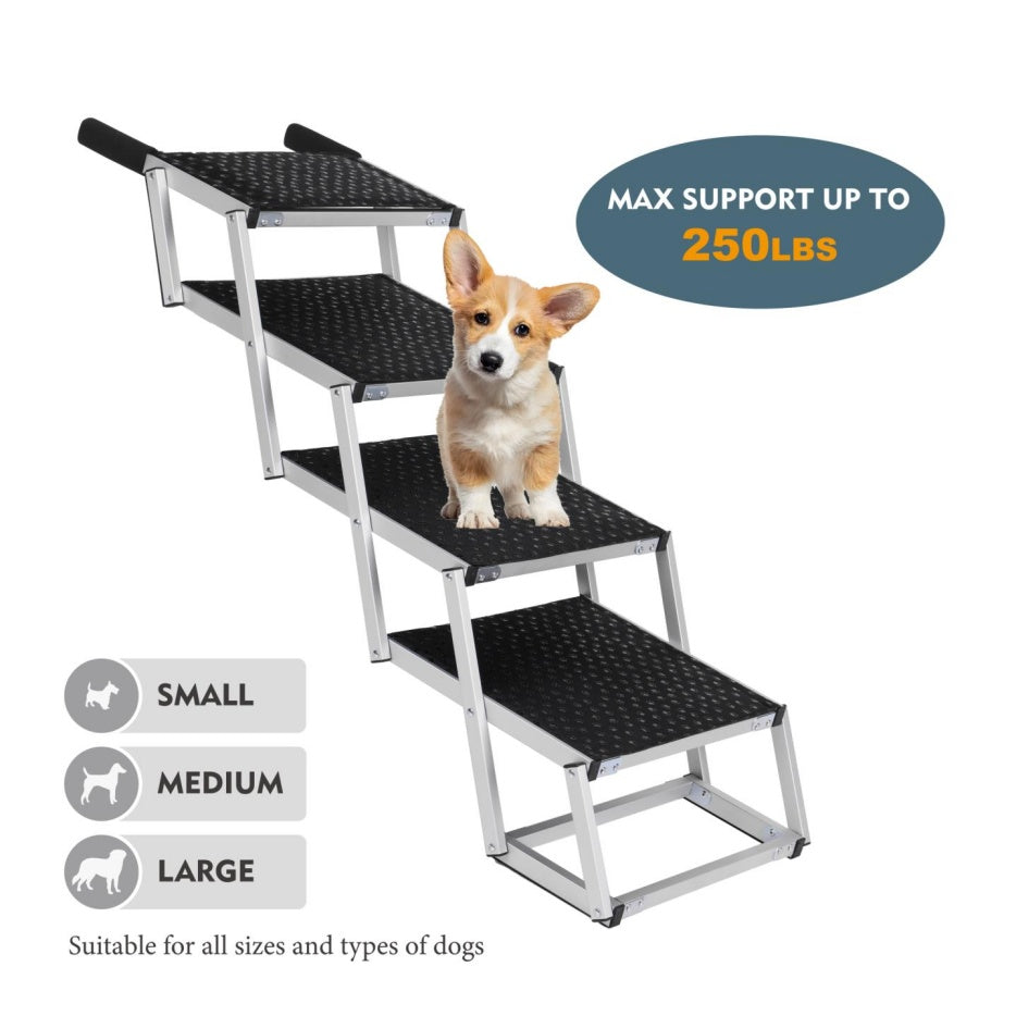 Foldable Dog Ramp For Cars, SUVs, Trucks, Portable Pet Dog Stairs For Large Dogs With Non-Slip Surface & Reinforced Design, Lightweight Yet Sturdy Supports Up To 250lbs