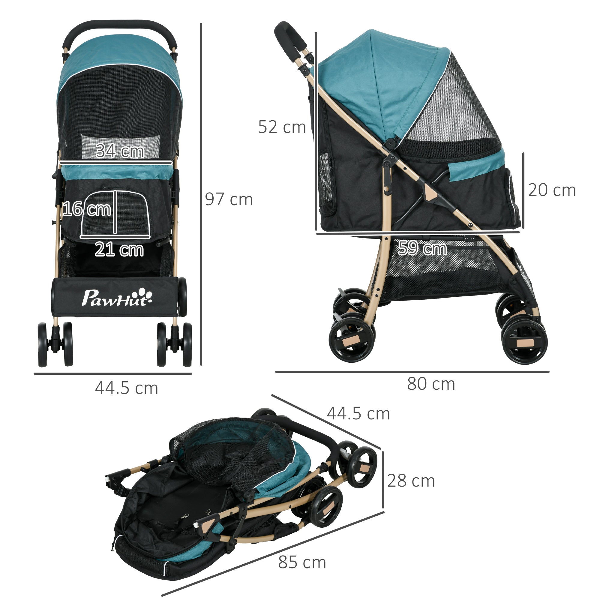 PawHut Pet Stroller For Small And Miniature Dogs, With Rain Cover - Dark Green