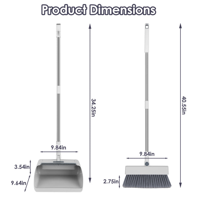 1Set Broom And Dustpan Combo Set With Squeegee Stainless Steel Handle 4 In 1 Upright Standing Broom And Dust Pan For Indoor Outdoor Garage Kitchen Room Office Sweeping