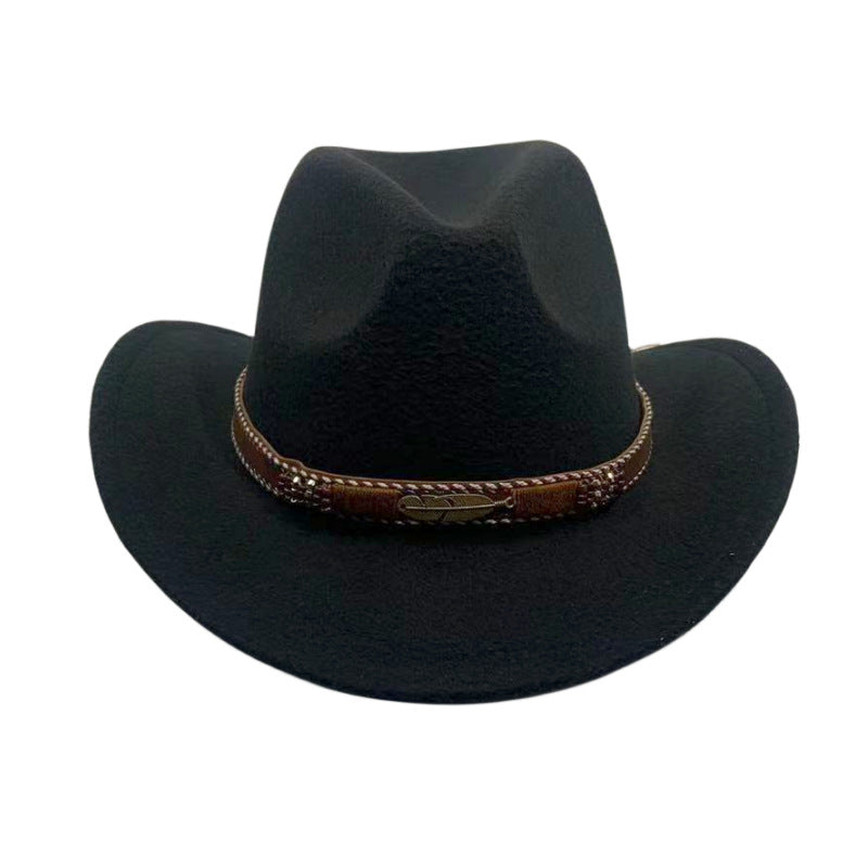 Curling Cowboy Hat Men's And Women's Leaf Belt Fur Felt Hat