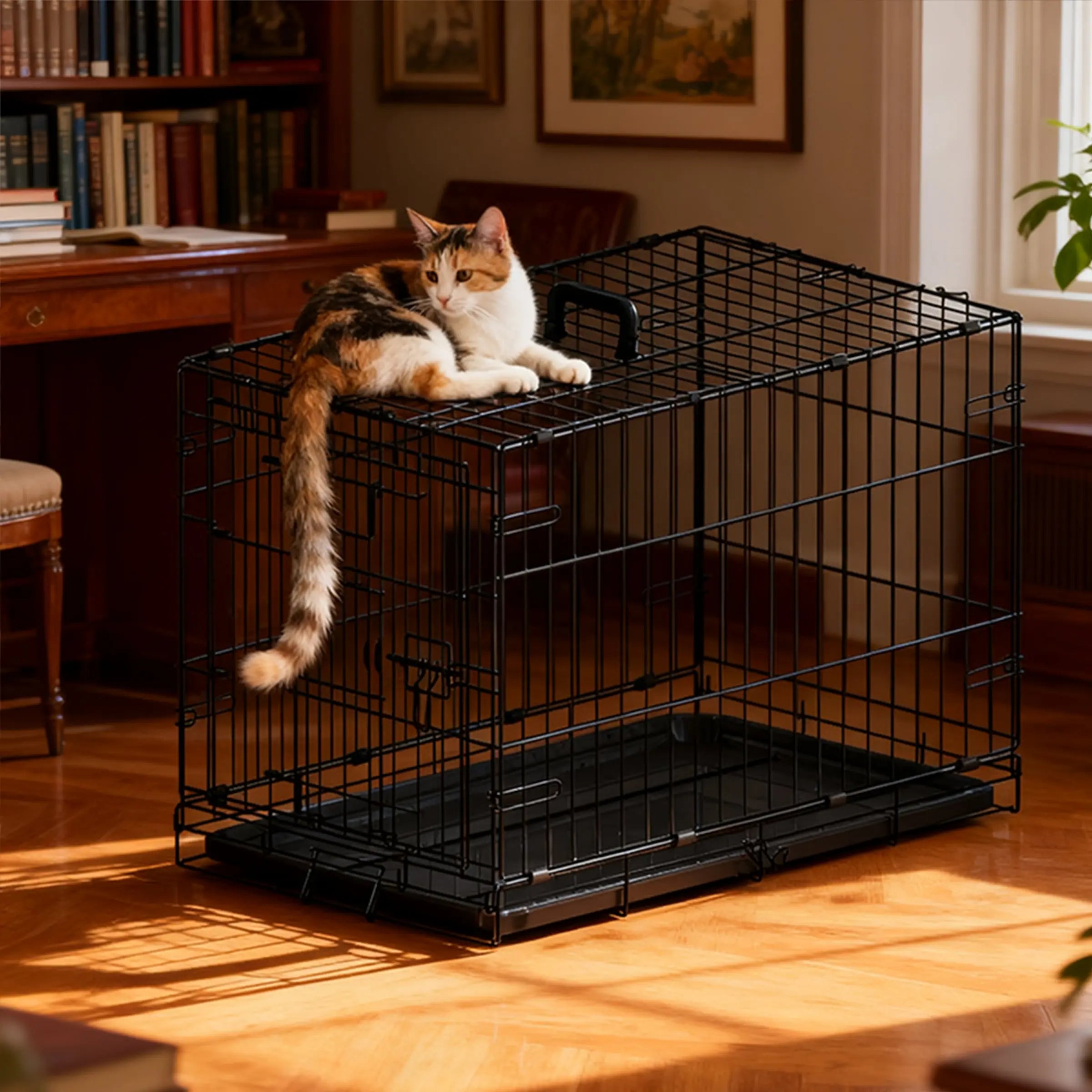 30-inch Black Wire Dog Cage Double Lock Mechanism Double Door Single Handle Single Bolt