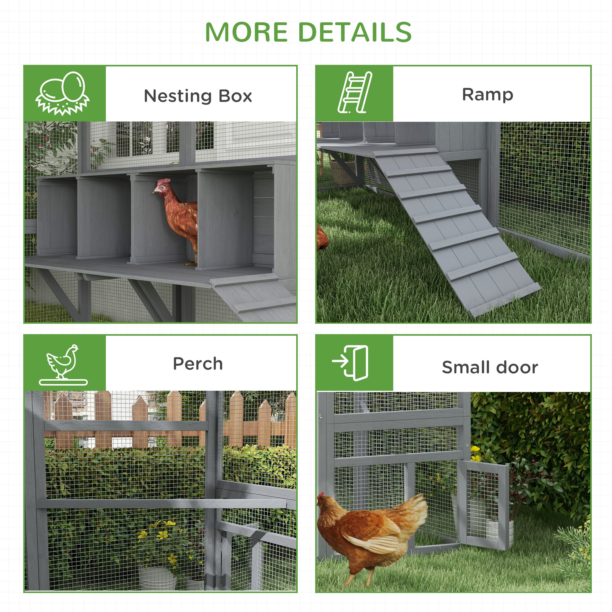 9' x 6' x 6' Large Chicken Coop with Nesting Box, Water-Resistant and Anti-UV Cover for 8-12 Chickens, Gray