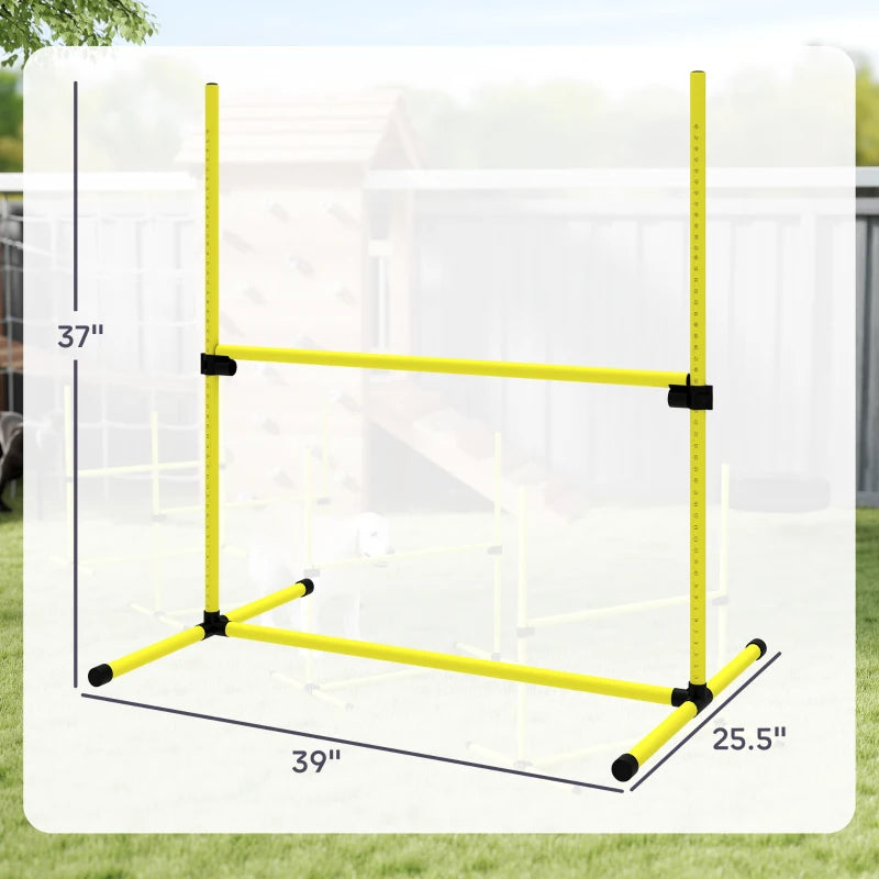 4 Piece Dog Agility Set With Adjustable Height Bars, Carry Bag, Displacing Top Bar, Yellow Yellow