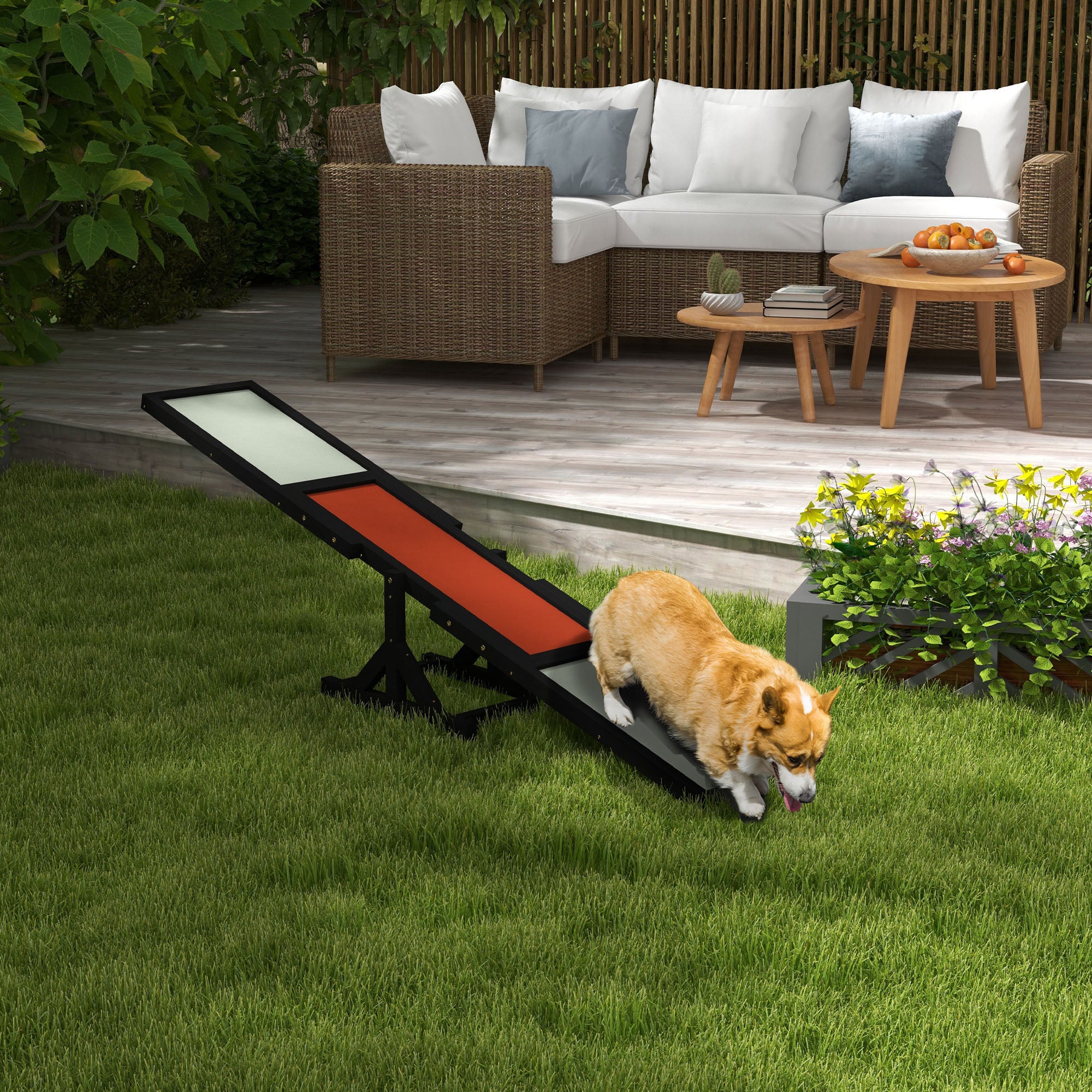 PawHut Wooden Pet Seesaw For Big Dogs, Dog Agility Equipment With Anti-Slip Surface - Black